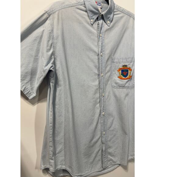 UF College Sportswear Cliff Eagle Button Up Short Sleeve Logo Patch Men's Large - Picture 7 of 11